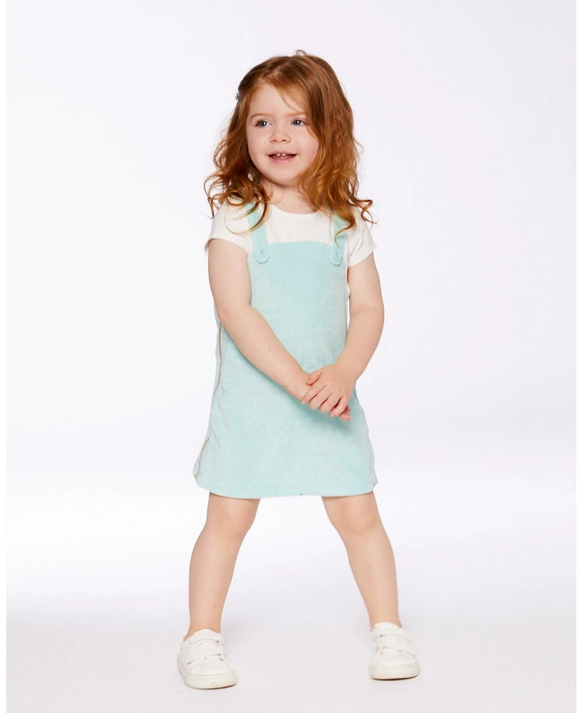 Deux par Deux Baby Girls Terry Cloth Dress Turquoise And Off-White