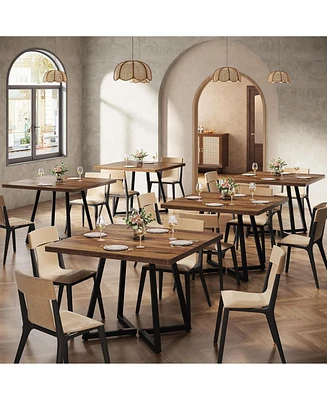 Tribesigns Square Dining Table Set of 6, Industrial Dinner Table with Metal Base, Wood Kitchen Table for 10 People, Brown Bar Table for Restaurants, K