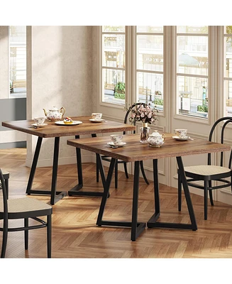Tribesigns Square Dining Table Set of 2, 31.5" Industrial Dinner Table with Metal Base, Wood Kitchen Table for 4-6 People, Brown Bar Table for Re