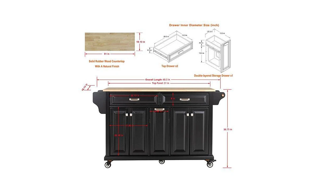 Kitchen Island with Wooden Top and Spacious Storage Options