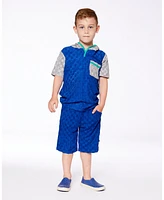 Deux par Deux Big Boys Printed Hooded Terry Top And Shorts Set Blue And Gray