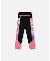 Deux par Girls Colorblock Athletic Leggings Black And Multicolored Butterflies