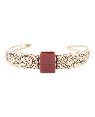 Barse Stamped Orange Carnelian Golden Rectangle Cuff Bracelet