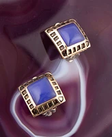 Barse Blue Agate Golden Square Clip Earrings