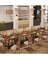 Tribesigns Square Dining Table Set of 4, 31.5" Industrial Dinner Table with Metal Base, Wood Kitchen Table for 10 People, Brown Bar Table for Res