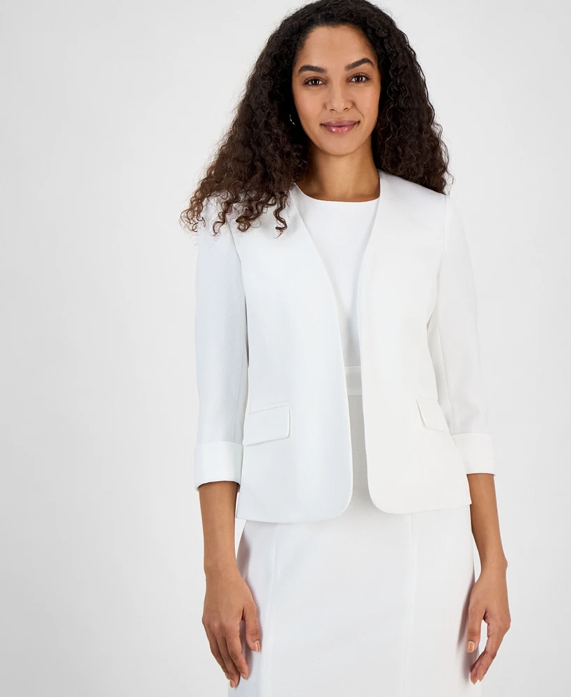 Kasper Women's Collarless Open-Front Cuffed Jacket