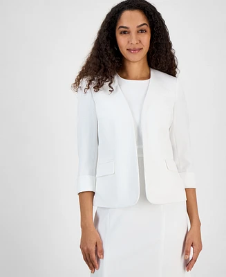 Kasper Women's Collarless Open-Front Cuffed Jacket