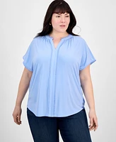 Jones New York Plus Size Split-Neck Henley Top