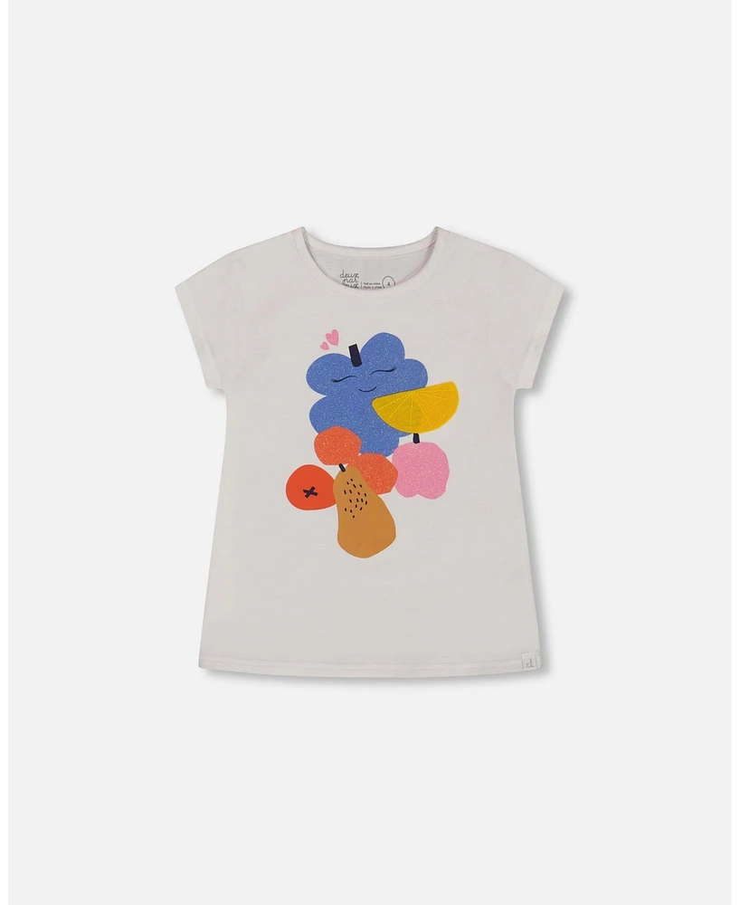 Deux par Deux Big Girls Organic Cotton Tee Fruits On White Background