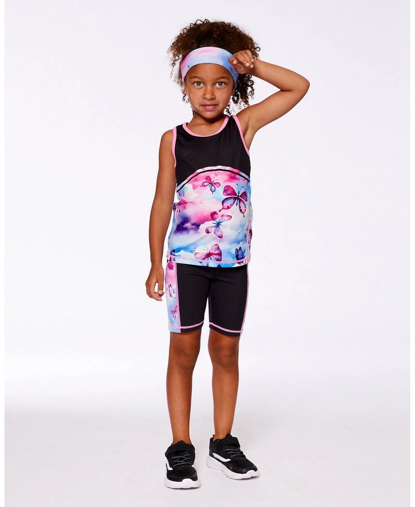 Deux par Girls Printed Athletic Biker Short Black, Pink And Multicolored Butterflies