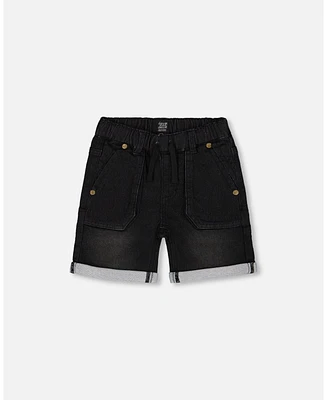 Deux par Deux Baby Boys French Terry Denim Short Black Jeans