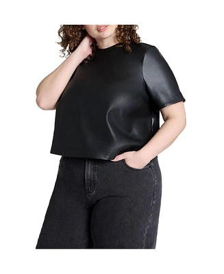 Eloquii Women's Boxy Faux Leather Top