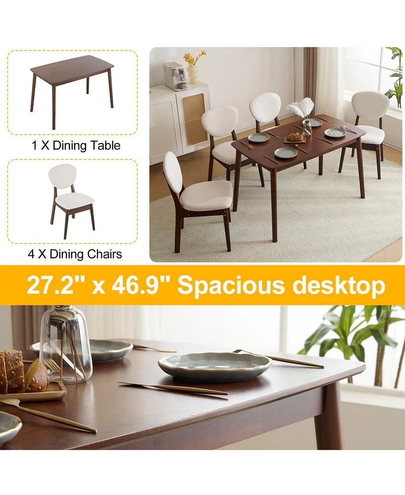 Rubber Wood Dining Table and Chair Set with Cushions