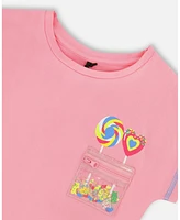 Deux par Deux Toddler Girls Organic Cotton Tee With Print And Knot Candy Pink - Toddler|Child