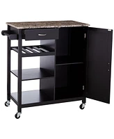 Kings Brand Furniture Sanford Wood & Marble Finish Top Kitchen Storage Cabinet Cart