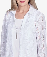 Alfred Dunner Women's Dress Code Two in One Lace Top with Necklace