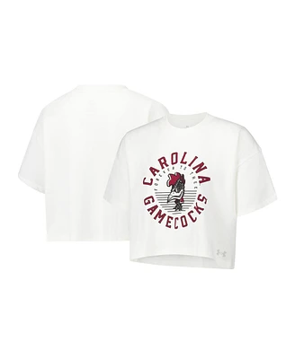Under Armour Women's Cream South Carolina Gamecocks Iconic Heavyweight Soft Boxy Cropped T-Shirt