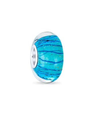 Bling Jewelry Murano Glass Charm Bead Blue Green Glitter Swirl European Bracelet