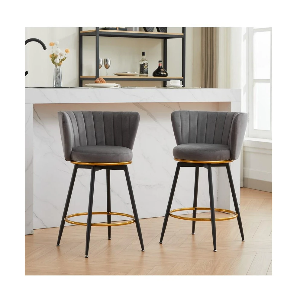 26" Counter Height Swivel Bar Stools Set of 2, Chair with Velvet Upholstered Seat-The Pop Home