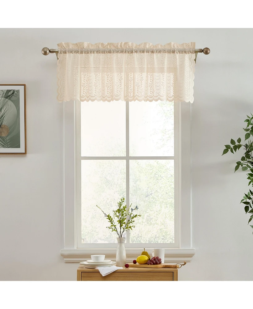 Hlc.me Sophia Floral Rod Pocket Lace Semi Sheer Voile Short Valance for Small Windows