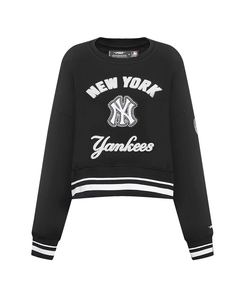 Pro Standard Women's Black New York Yankees Cultivated Pearl Cropped Pullover Sweatshirt