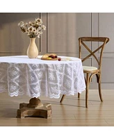 Hlc.Me Isabella Floral Lace Fabric Tablecloth Lace Fabric Table Cloth For Round Tables Wrinkle Resistant Tablecloth Patterned Scalloped Tablecloth