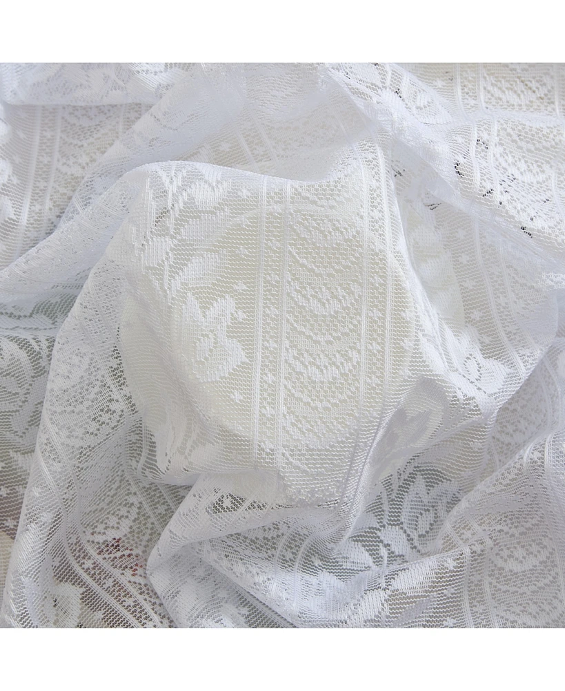 Hlc.me Sophia Floral Rod Pocket Lace Short Cafe Swags for Small Windows - 28 x 36 Inch Length (White Swags, Set of 2)