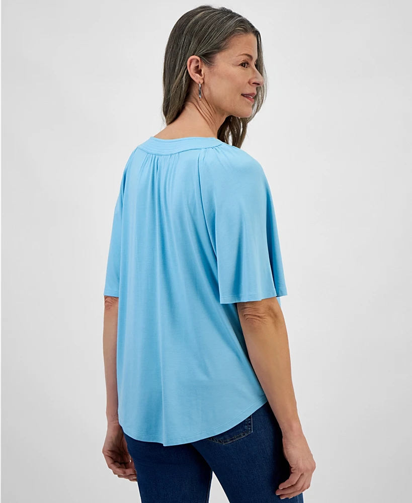 Style & Co Women's Flutter-Sleeve Split-Neck Top, Exclusively at Macy's