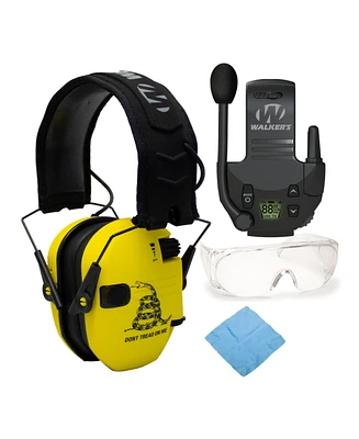 Walkers Razor Shooting Muffs (Dtom Yellow) w/ Walkie Talkie, Glasses and Cloth