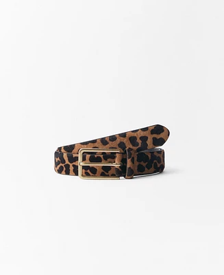 Mango Women's Leopard Leather Belt