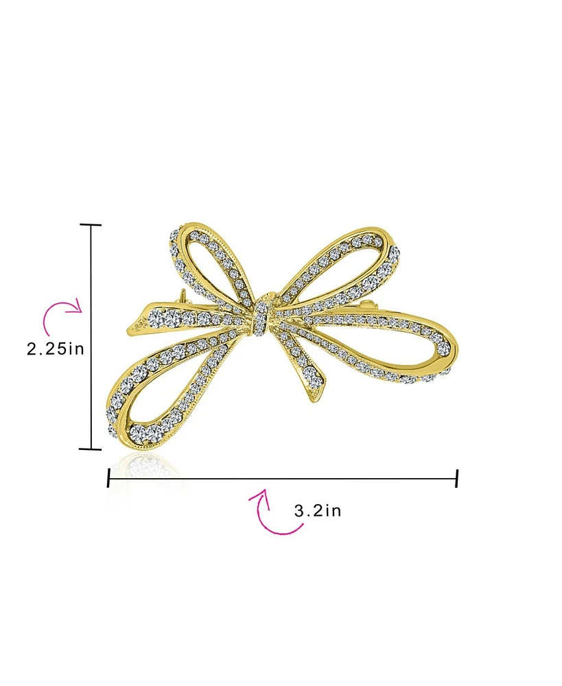 Bling Jewelry Crystal Statement Ribbon Bow Brooch Pin Silver Plated