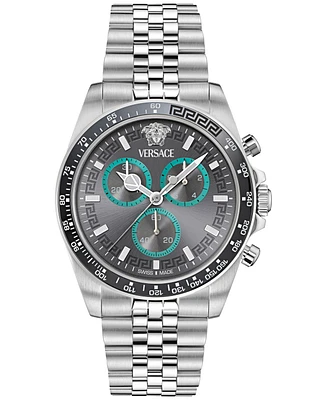 Versace Men's Swiss Chronograph Greca Wave Stainless Steel Bracelet Watch 43mm