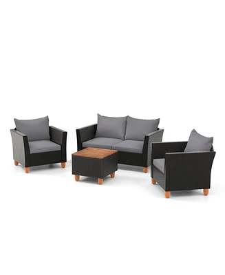 Gymax Pcs Wicker Patio Furniture Set w/ Removable Cushions Storage Coffee Table