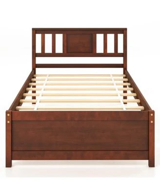 Wooden Platform Bed with Headboard Slat Support
