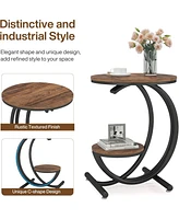 Tribesigns Round Side Table Set of 2, Industrial 2-Tier End Table with Storage Shelf