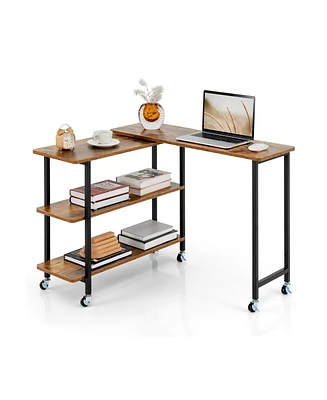 Rotating Sofa Side Table with 2-Tier Storage Shelves for Space-Saving Organization