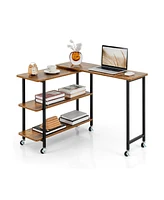 Rotating Sofa Side Table with 2-Tier Storage Shelves for Space-Saving Organization