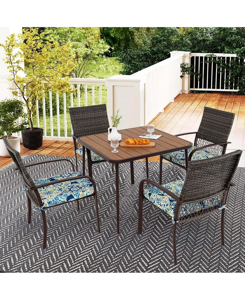 5 Pcs Patio Dining Set with Wood-Plastic Tabletop & Umbrella Hole for Backyard