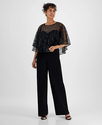 Connected Women's Sequin Mesh Wide-Leg Jumpsuit