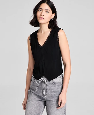 And Now This Women's Lace-Trim V-Neck Woven Vest, Exclusively at Macy's