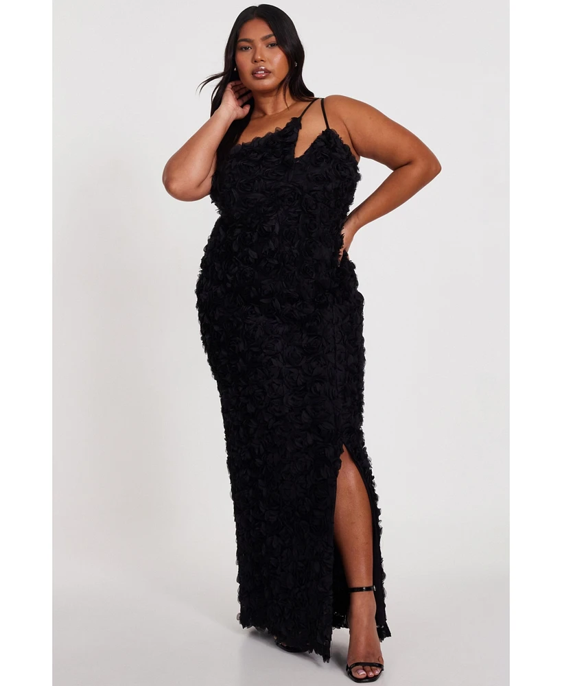 Quiz Plus Cut Out 3D Floral Maxi Dress