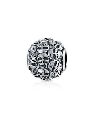 Bling Jewelry Round Barrel Skeleton Skulls Charm Bead Sterling Silver European Bracelet