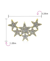 Bling Jewelry Large Statement Celestial Patriotic Usa Rock Star Crystal Stars Brooch Pin