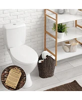 Casafield Toilet Paper Roll Holder Storage Basket with Wood Bar - Natural, Woven Water Hyacinth Wicker Bathroom Tissue Organizer