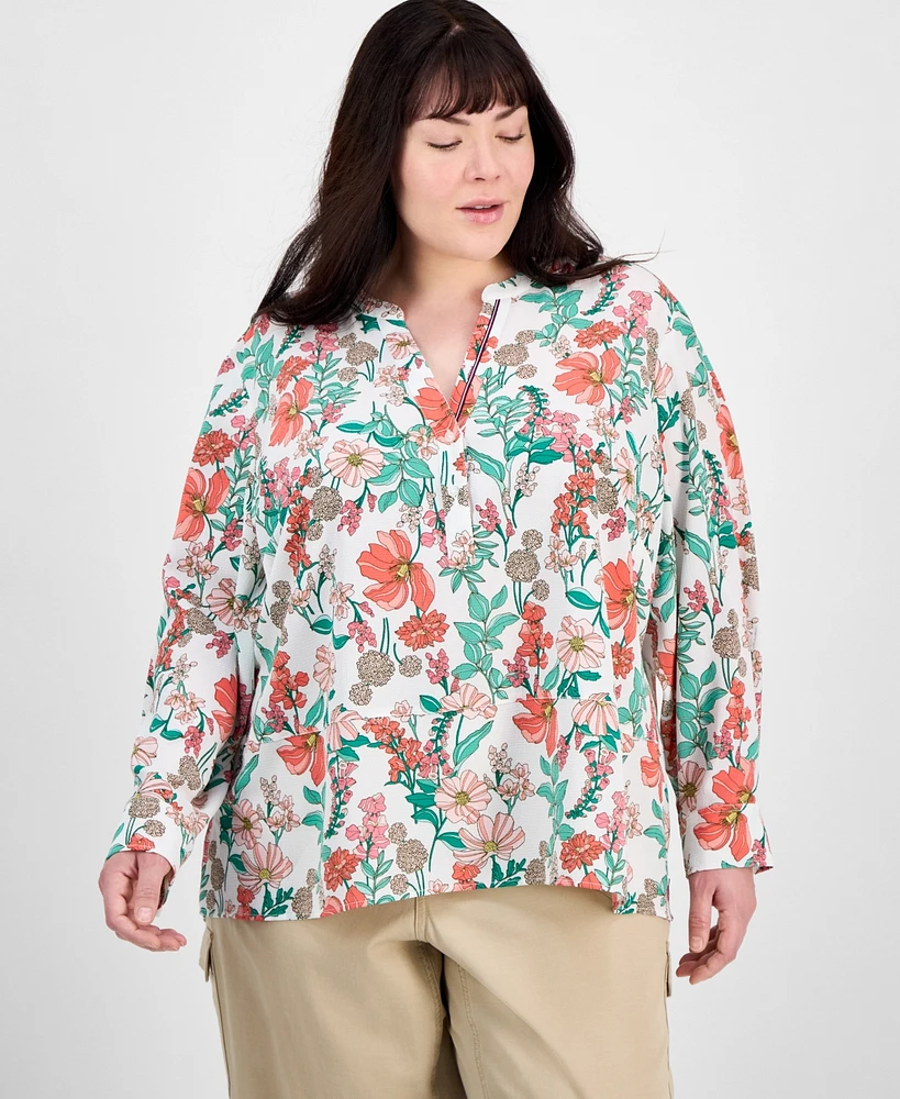 Tommy Hilfiger Plus Floral-Print Popover Tunic, Exclusively at Macy's