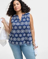 On 34th Trendy Plus Size Cotton Eyelet Split-Neck Tank, Exclusively at Macy's