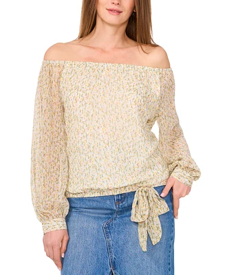 Vince Camuto Women's Floral Off-The-Shoulder Long-Sleeve Tie-Front Blouse