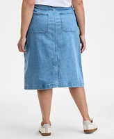 On 34th Trendy Plus Size Patch-Pocket Denim Midi Skirt, Exclusively at Macy's