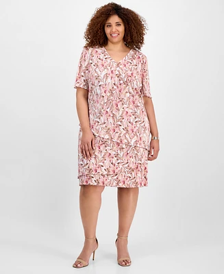 Connected Plus Size V-Neck Asymmetric-Tier Sheath Dress