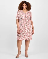 Connected Plus Size V-Neck Asymmetric-Tier Sheath Dress